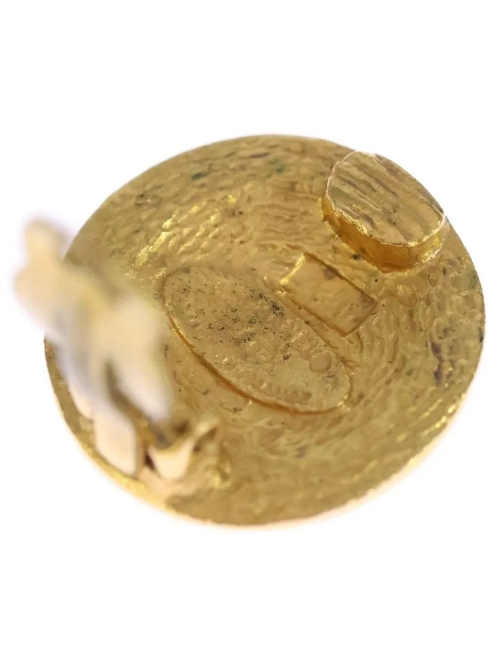 Chanel Coco Button Vintage Round Earrings Gold